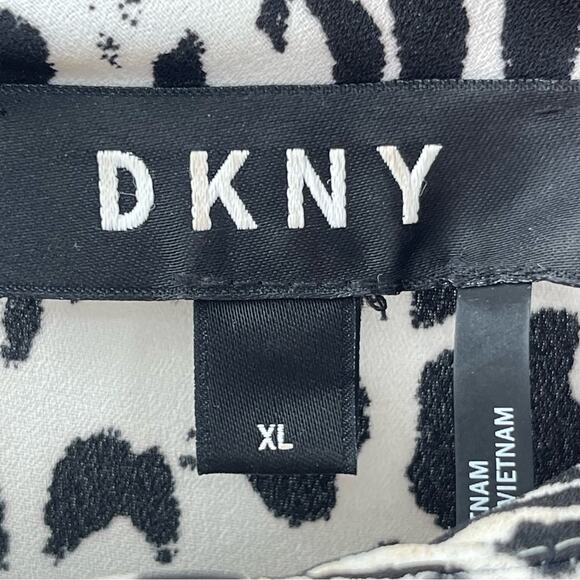 DKNY Animal Printed Ruffle-Neck Ling Sleeve Business Casual Boho Blouse Size XL - Picture 10 of 11
